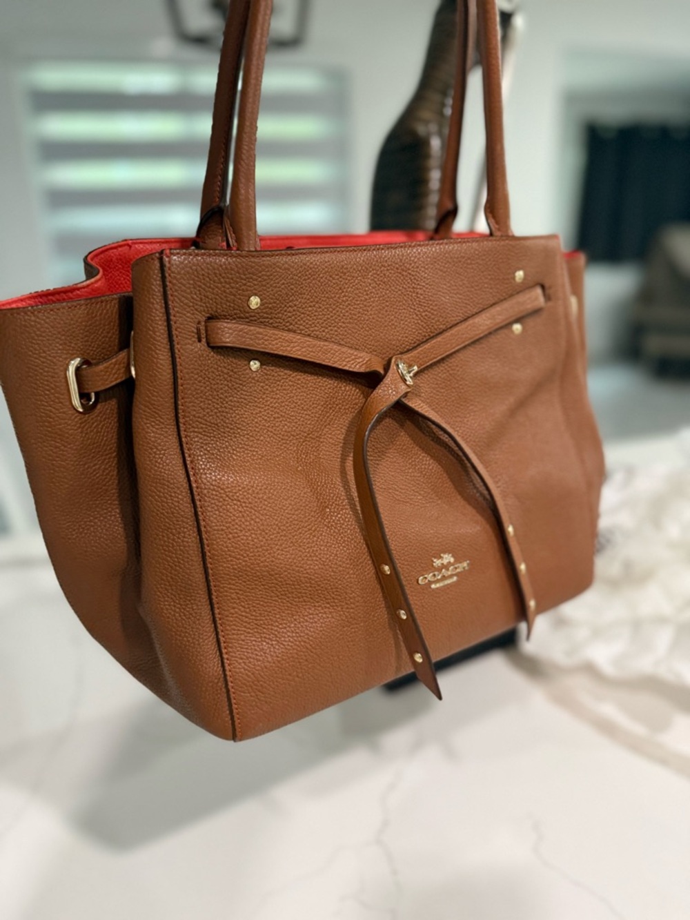 Coach Turnlock Tie Tote Saddle Brown Contrast Orange - GORGEOUS CONDITION! - Picture 12 of 15